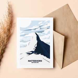 Tarjeta de felicitación Matterhorn - Tarjetas de felicitación - Interior en blanco - Ilustración - Cumpleaños - Aniversario - Día de la Madre - Día del Padre - Alpes