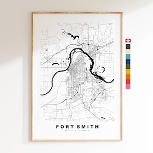 Fort Smith Carte de la ville Imprimer - impression de carte - art de la carte - estampes ou impressions encadrées - minimaliste - États-Unis
