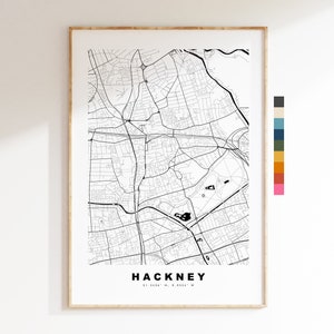 Impresión de mapa de Hackney - Póster de mapa de ciudad minimalista - Arte de mapas - Londres, Reino Unido - Impresión de Hackney - Póster de Hackney - Diferentes colores disponibles