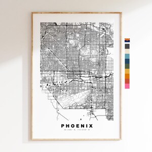 Phoenix Carte de la ville Imprimer - impression de carte - art de la carte - estampes ou impressions encadrées - minimaliste - États-Unis