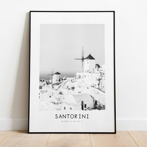 Santorini Poster Print - Black and White Minimalist City Print - Coordinates - Santorini Poster - Santorini Art Print - Oia Santorini