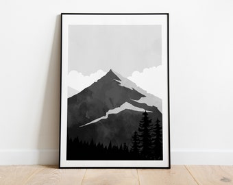 Mountain Landscape Print - Black and White - Minimalist Print - Minimalist Mountains - Wall Art - Abstract Poster - Mountain Art