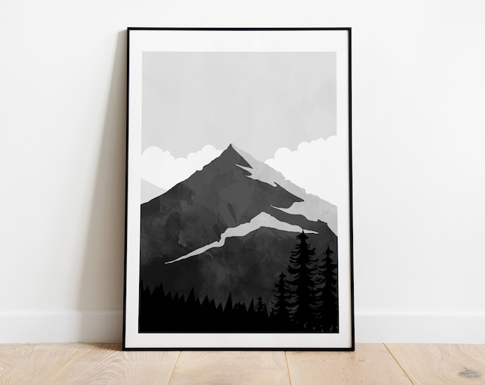 Mountain Landscape Print - Black and White - Minimalist Print - Minimalist Mountains - Wall Art - Abstract Poster - Mountain Art