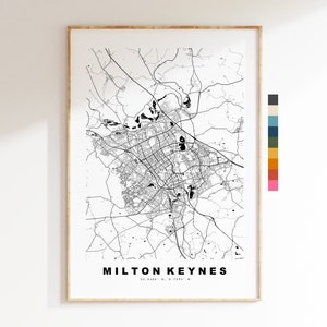 Impresión de mapa de Milton Keynes - Póster de mapa de ciudad minimalista - Mapa - Reino Unido - Impresión de Milton Keynes - Póster de Milton Keynes - Diferentes colores disponibles