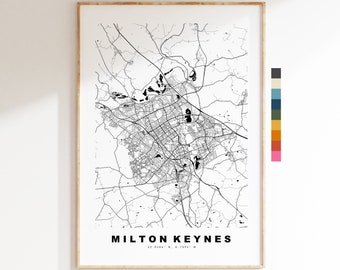 Milton Keynes Map Print - Minimalist City Map Poster - Map - UK - Milton Keynes Print - Milton Keynes Poster - Different Colours Available