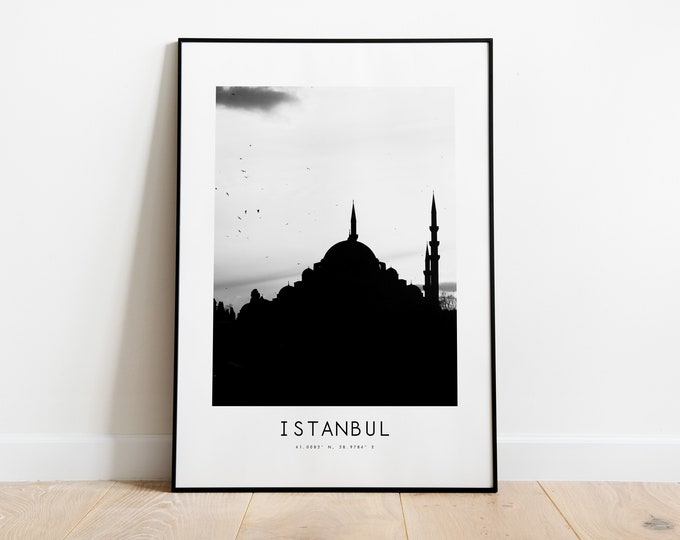 Istanbul City Poster Print - Black and White Minimalist City Print - Coordinates - Istanbul Poster - Istanbul Art Print - Turkey - Gift