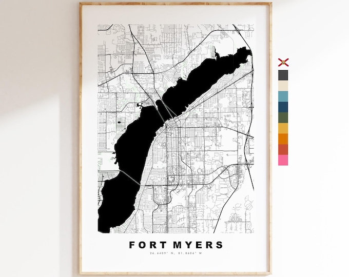 Fort Myers Map Print - City Map Poster - Map Art - USA City Maps - Fort Myers Print - Fort Myers Poster - Minimalist City Map - Florida