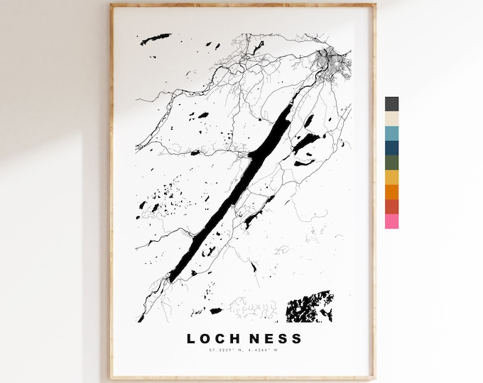 Loch Ness Map Print - Minimalist Map Poster - Map Wall Art - Scotland - Loch Ness Print - Loch Ness Poster - Different Colours Available