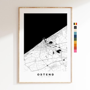 Ostende Carte de la ville Imprimer - impression de carte - art de la carte - estampes ou impressions encadrées - minimaliste - Belgique