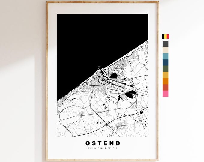 Ostend Map Print - City Map Poster - Map Art - Map Wall Art - Belgium City Maps - Ostend Print - Ostend Poster - Minimalist City Map