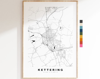 Kettering Map Print - Minimalist City Map Poster - Map Art - UK - Kettering Print - Kettering Poster - Different Colours Available