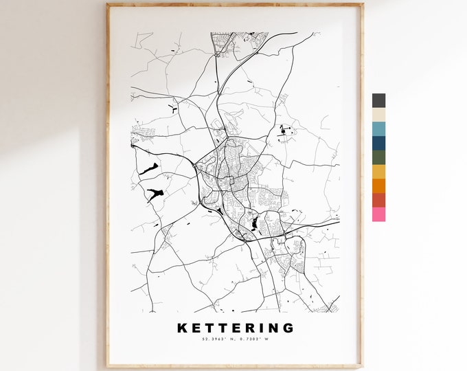 Kettering Map Print - Minimalist City Map Poster - Map Art - UK - Kettering Print - Kettering Poster - Different Colours Available