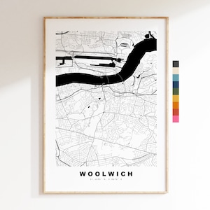 Impresión de mapa de Woolwich - Póster de mapa de ciudad minimalista - Arte de mapas - Reino Unido - Impresión de Woolwich - Póster de Woolwich - Diferentes colores disponibles