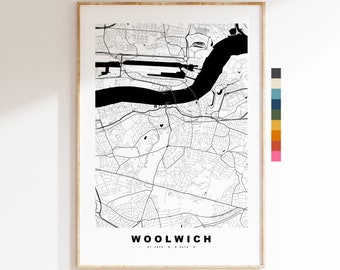 Woolwich Map Print - Minimalist City Map Poster - Map Art - UK - Woolwich Print - Woolwich Poster - Different Colours Available