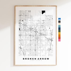 Broken Arrow Carte de la ville Imprimer - impression de carte - art de la carte - estampes ou impressions encadrées - États-Unis