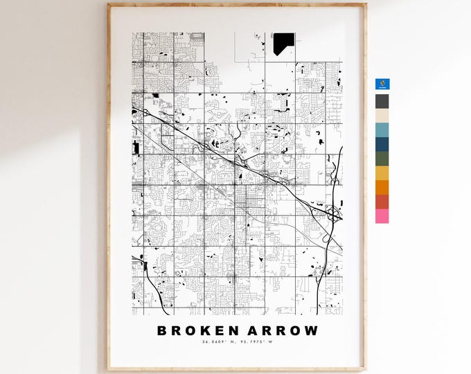 Broken Arrow Map Print - City Map Poster - Map Art - USA City Maps - Broken Arrow Print - Poster - Minimalist City Map - Oklahoma