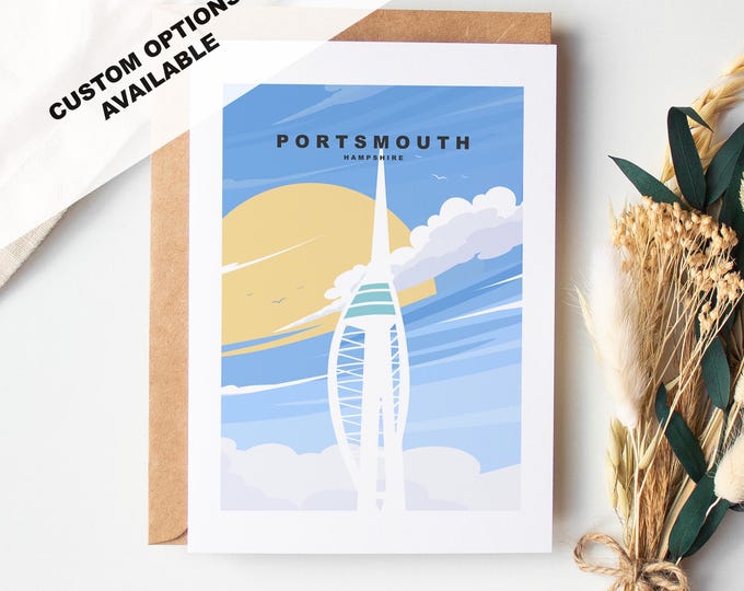 Portsmouth Greeting Card - Portsmouth and Southsea Cards (Travel Designs) - Blank Inside or Include Message - Envelope Included