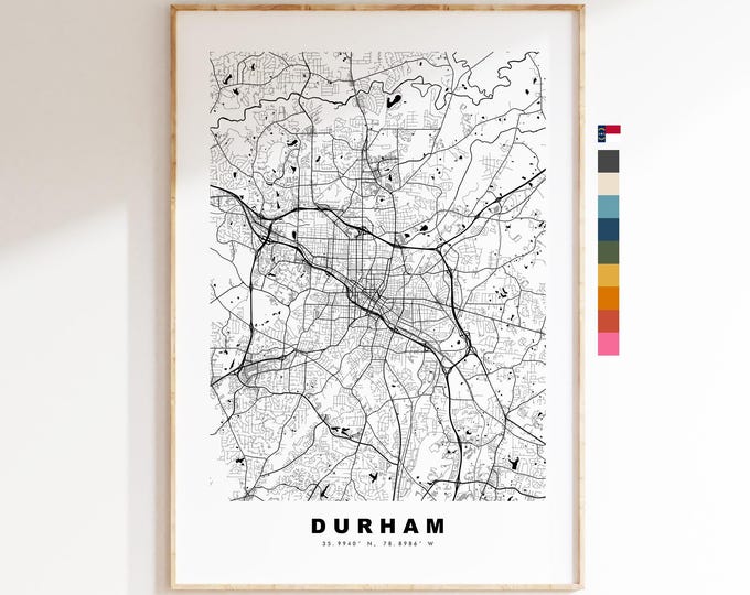 Durham Map Print (North Carolina) - City Map Poster - Map Art - USA City Maps - Print - Poster - Minimalist City Map - North Carolina