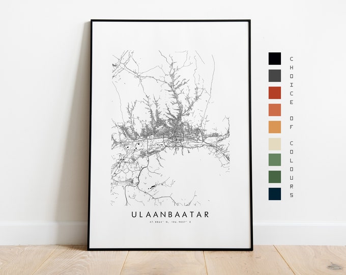 Ulaanbaatar Map Print - City Map Poster - Map Art - Map Wall Art - Mongolia City Map - Ulaanbaatar Print - Poster - Wall Art - Asia