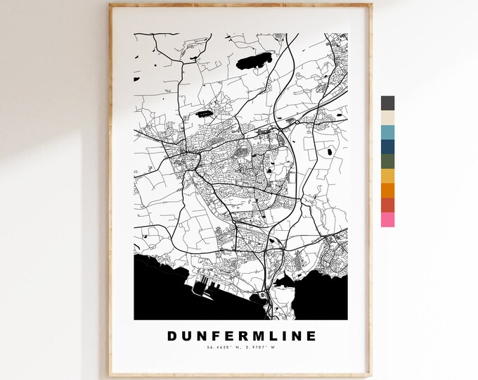 Dunfermline Map Print - Minimalist City Map Poster - Map Wall Art - Scotland - Dunfermline Print - Dunfermline Poster - Different Colours