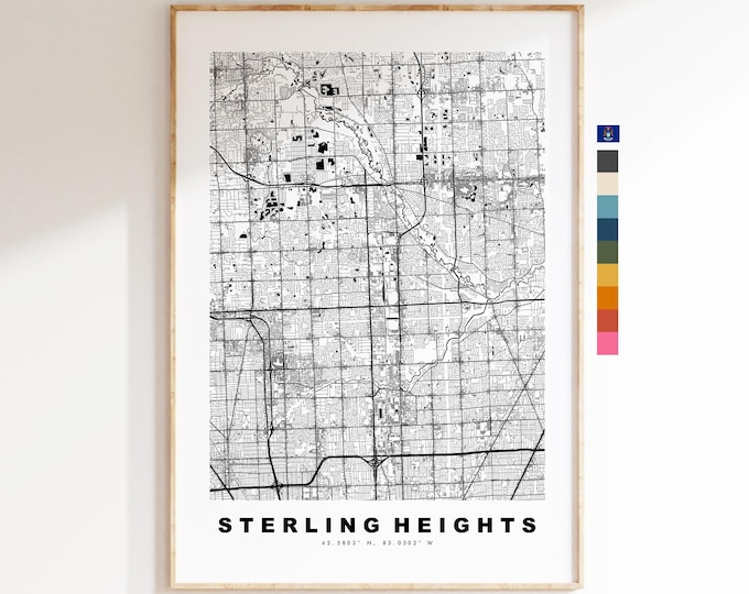 Sterling Heights Map Print - City Map Poster - Map Art - USA City Maps - Sterling Heights Print - Poster - Minimalist City Map - Michigan