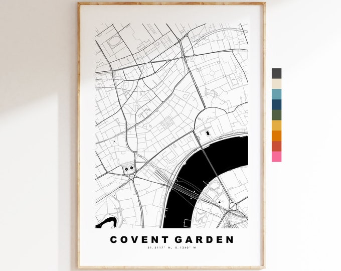 Covent Garden Map Print - Minimalist City Map Poster - Map Art - London, UK - Covent Garden Print - Poster - Different Colours Available