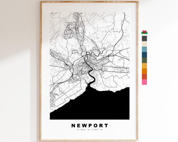 Newport Map Print - Minimalist City Map Poster - Map Art - Wales - Newport Print - Newport Poster - Different Colours Available