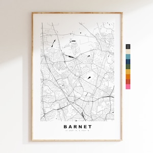Impresión de mapa de Barnet - Póster de mapa de ciudad minimalista - Arte de pared con mapas - Reino Unido - Impresión de Barnet - Póster de Barnet - Diferentes colores disponibles