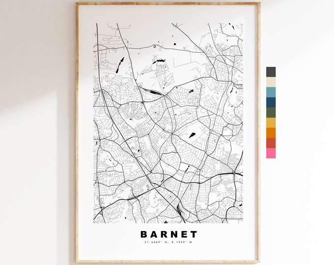 Barnet Map Print - Minimalist City Map Poster - Map Wall Art - UK - Barnet Print - Barnet Poster - Different Colours Available