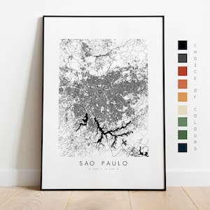 Impresión de mapa de Sao Paulo - Póster de mapa de la ciudad - Arte de mapas - Arte de pared de mapas - Mapa de la ciudad de Brasil - Impresión de Sao Paulo - Póster de Sao Paulo - América del Sur