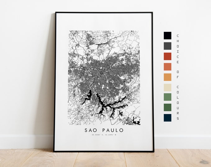Sao Paulo Map Print - City Map Poster - Map Art - Map Wall Art - Brazil City Map - Sao Paulo Print - Sao Paulo Poster - South America