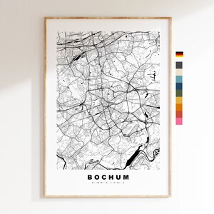Bochum Impressão de mapa da cidade - Mapa minimalista da cidade - Arte de parede de mapa - Impressões ou impressões emolduradas