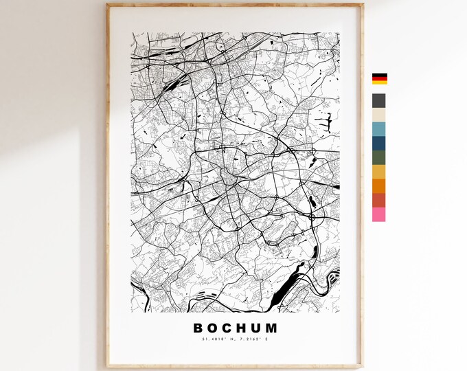 Bochum Map Print - City Map Poster - Map Wall Art - Germany City Maps - Bochum Print - Bochum Poster - Minimalist City Map - Germany