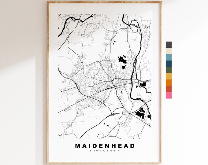 Maidenhead Map Print - Minimalist City Map Poster - Map Art - UK - Maidenhead Print - Maidenhead Poster - Different Colours Available
