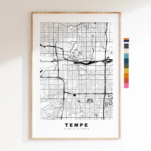 Tempe Carte de la ville Imprimer - impression de carte - art de la carte - estampes ou impressions encadrées - minimaliste - États-Unis