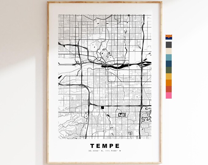 Tempe Map Print - City Map Poster - Map Art - USA City Maps - Tempe Print - Tempe Poster - Minimalist City Map - Arizona