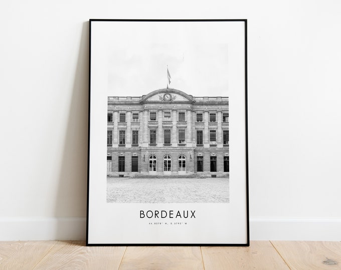 Bordeaux City Poster Print - Black and White Minimalist City Print - Coordinates - Bordeaux Poster - Bordeaux Art Print - France - Gift