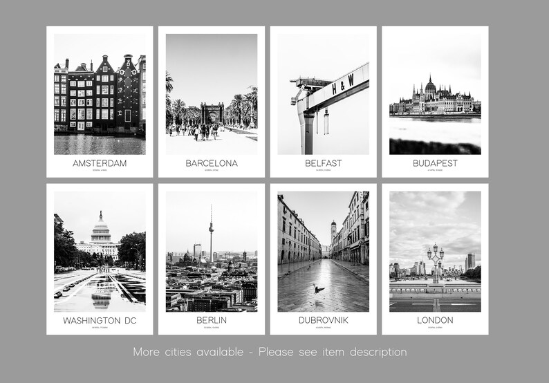 Print Set Choose any three Three City Poster Prints Paris Mix and Match Rome Amsterdam NYC Barcelona City Poster Prints