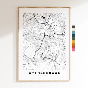 Impresión de mapa de Wythenshawe - Póster de mapa de ciudad minimalista - Arte de mapas - Reino Unido - Impresión de Wythenshawe - Póster de Wythenshawe - Diferentes colores disponibles