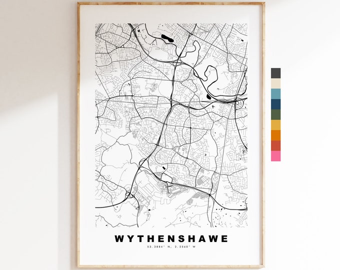 Wythenshawe Map Print - Minimalist City Map Poster - Map Art - UK - Wythenshawe Print - Wythenshawe Poster - Different Colours Available