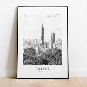 Taipei City Poster Print - Black and White Minimalist City Print - Coordinates - Taipei Poster - Taipei Art Print - Asia - Taiwan - Gift