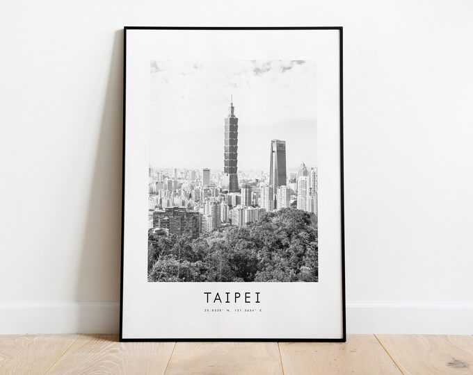 Taipei City Poster Print - Black and White Minimalist City Print - Coordinates - Taipei Poster - Taipei Art Print - Asia - Taiwan - Gift