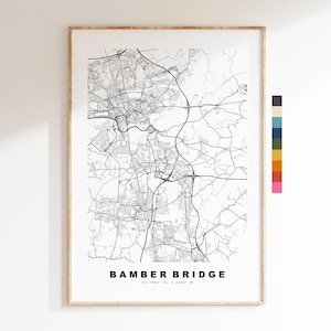 Impresión del mapa del puente de Bamber - Póster minimalista de mapa urbano - Arte cartográfico - Reino Unido - Impresión del puente de Bamber - Lancashire - Disponible en varios colores