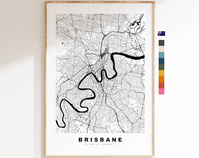 Brisbane Map Print - City Map Poster - Map Wall Art - Australia City Maps - Brisbane Print - Brisbane Poster - Minimalist City Map