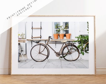 Bike Photography Print - Greece - Print - Poster - Santorini Photography - Greece Wall Art - Rustic Bike - Landscape - Bike Wall Art