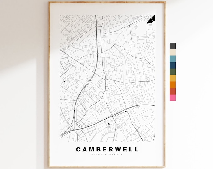 Camberwell Map Print - Minimalist City Map Poster - Map Art - London, UK - Camberwell Print - Poster - Different Colours Available