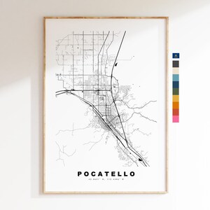 Pocatello Carte de la ville Imprimer - impression de carte - art de la carte - estampes ou impressions encadrées - minimaliste - États-Unis
