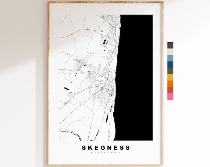 Skegness Map Print - Minimalist City Map Poster - Map Art - UK - Skegness Print - Skegness Poster - Different Colours Available