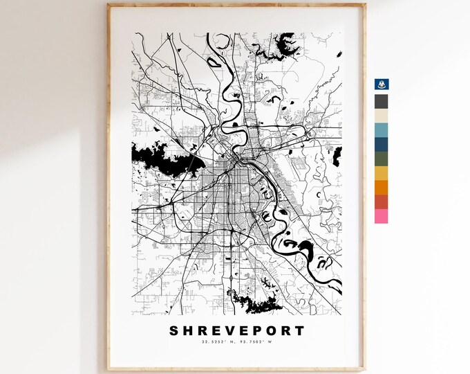 Shreveport Map Print - City Map Poster - Map Art - USA City Maps - Shreveport Print - Shreveport Poster - Minimalist City Map - Louisiana