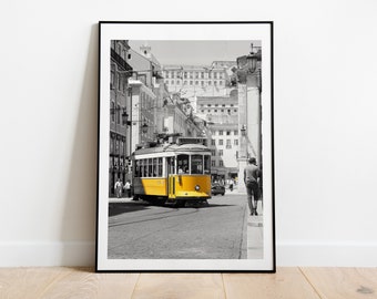 Lisbon Print -  Yellow Tram - Lisbon Trams - Black and White - Yellow - Neutral Decor - Fine Art Photography  - Yellow Trams - Gift - Lisboa